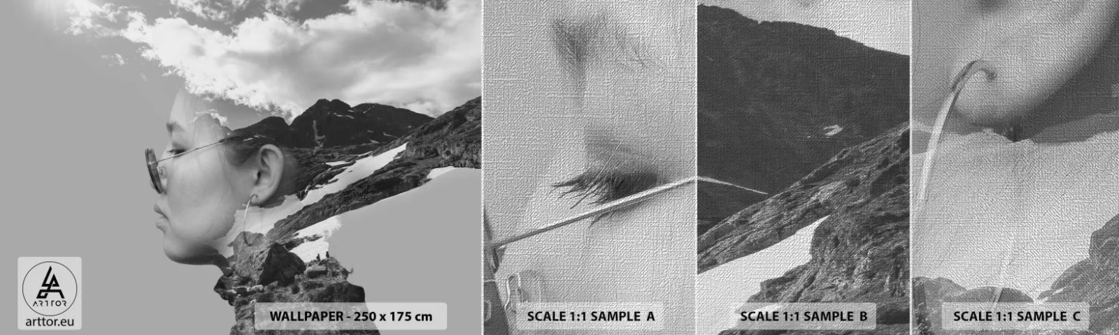 Fototapeten Muster Premium Canvas - Top und bewölktes Porträt - Abstraktion, Frauenkopf, Fantasie - 100x30 cm