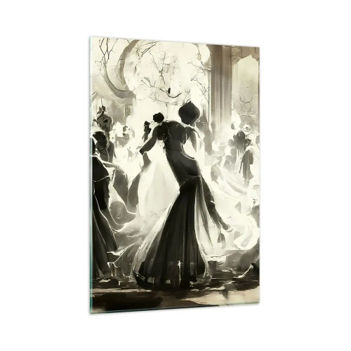 Glasbild - Bild auf glas - Ball im Retro-Stil in Schwarz und Weiß - 80x120cm - Die große Maskerade - Moderne Wanddekoration für Wohnzimmer und Schlafzimmer ARTTOR