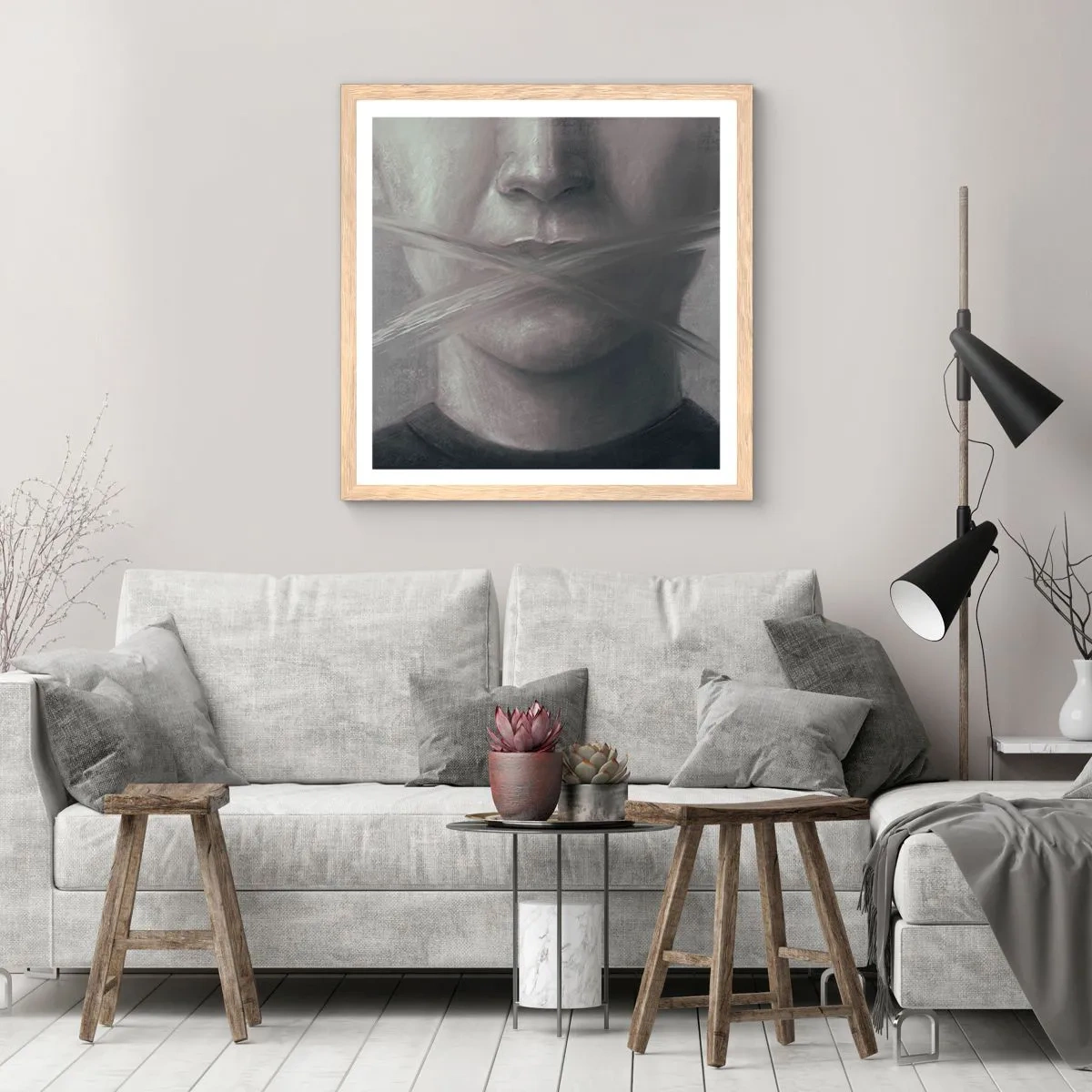 Poster in einem Rahmen aus heller Eiche - Ohne ein Wort - 50x50 cm