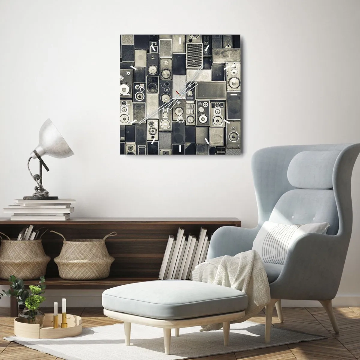 Wanduhr - Glasuhr - Lautsprecherkollektion im Retro-Stil - 30x30cm - Und es ist alles in Ordnung - Moderne Wanddekoration für Wohnzimmer und Schlafzimmer ARTTOR