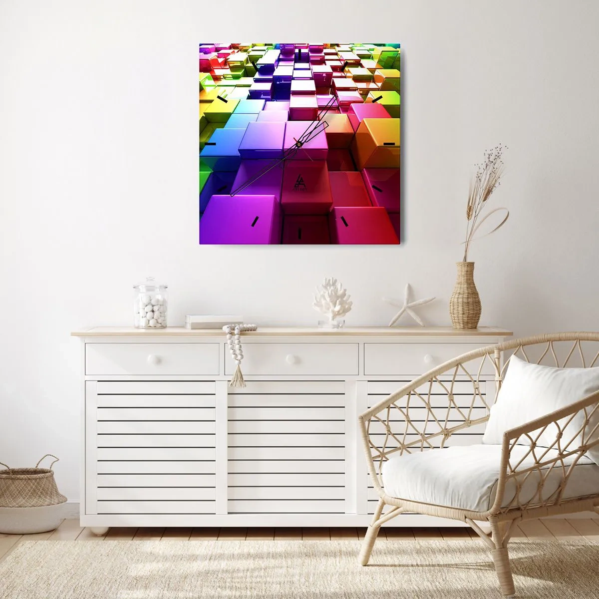 Wanduhr - Glasuhr - Op-Art gemeinsam im Team - 40x40 cm