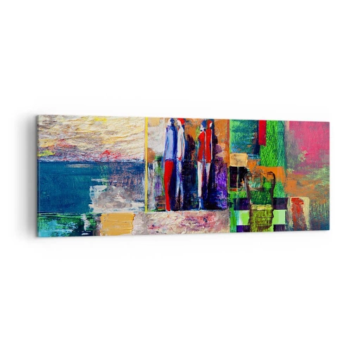 Bild auf Leinwand - Leinwandbild - Abstrakte Komposition mit Figuren und geometrischen Mustern - 140x50cm - Beziehungen und Emotionen - Moderne Wanddekoration für Wohnzimmer und Schlafzimmer ARTTOR