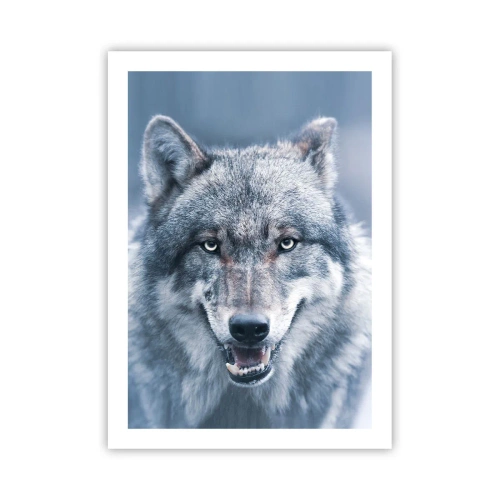 Poster - Porträt eines Wolfes vor einer Winterlandschaft - 50x70cm - Werden Sie die Herausforderung annehmen? - Moderne Wanddekoration für Wohnzimmer und Schlafzimmer ARTTOR
