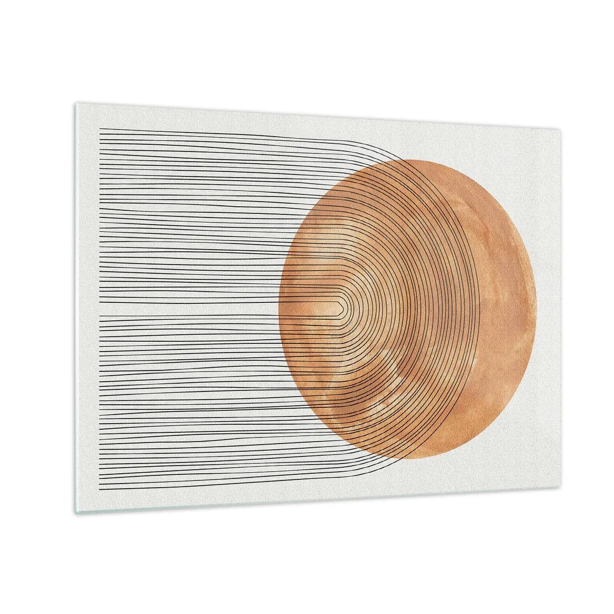 Glasbild - Bild auf glas - Geometrische Form mit konzentrischen Linien und einem goldenen Kreis - 70x50cm - SonnenKomposition - Moderne Wanddekoration für Wohnzimmer und Schlafzimmer ARTTOR