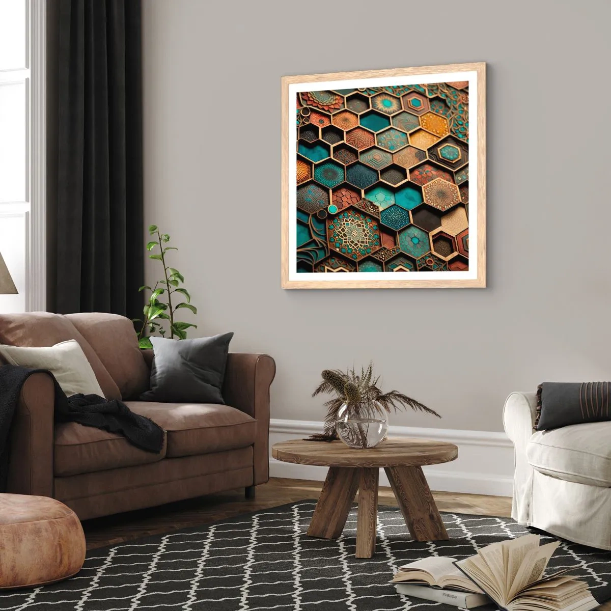 Poster in einem Rahmen aus heller Eiche - Arabische Ornamente – Variation - 50x50 cm