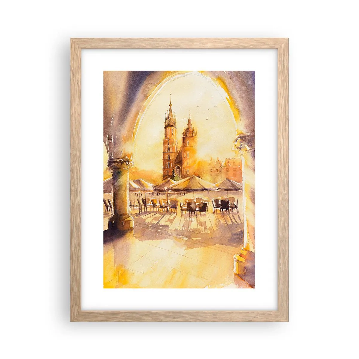 Poster in einem Rahmen aus heller Eiche - Östlich über dem Krakauer Marktplatz - 30x40 cm