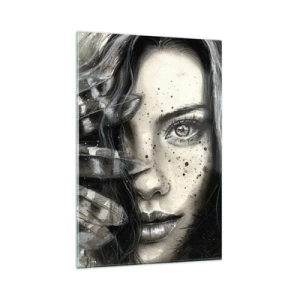 Glasbild - Bild auf glas - Künstlerisches Frauenporträt mit abstrakten Details - 80x120cm - Wilde Schönheit - Moderne Wanddekoration für Wohnzimmer und Schlafzimmer ARTTOR