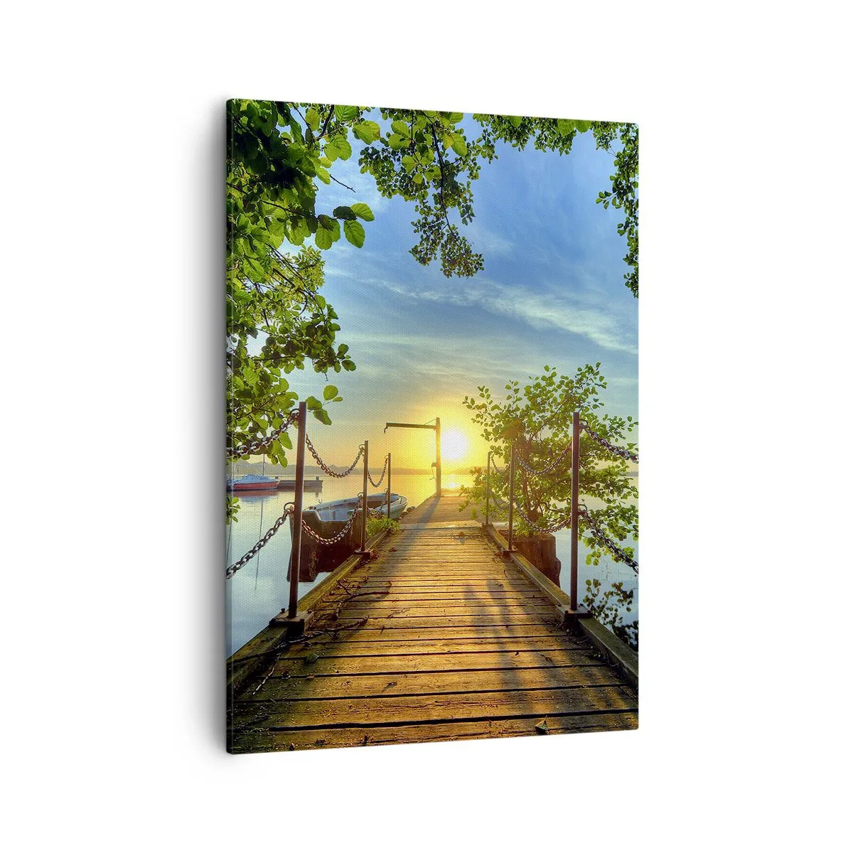 Bild auf Leinwand - Leinwandbild - Ein Pier über dem See in den Strahlen des Sonnenuntergangs - 50x70cm - Westen auf dem Wasser - Moderne Wanddekoration für Wohnzimmer und Schlafzimmer ARTTOR