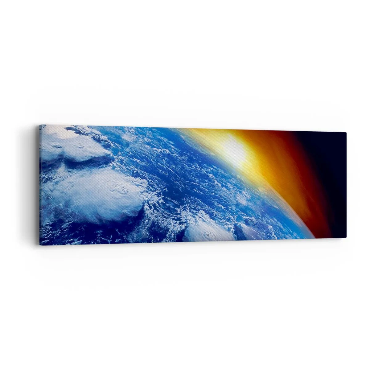 Bild auf Leinwand - Leinwandbild - Sonnenaufgang über dem blauen Planeten - 90x30 cm