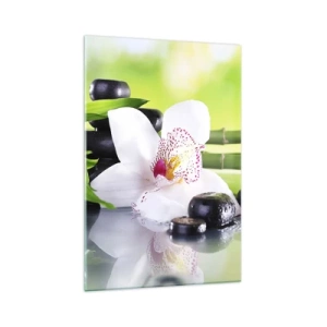 Glasbild - Bild auf glas - Orchidee, Steine und Bambus in einer harmonischen Spa-Komposition - 70x100cm - Kühle Frische - Moderne Wanddekoration für Wohnzimmer und Schlafzimmer ARTTOR