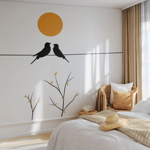 Fototapete Premium Sand - Abend der Nachtigallen - Abstraktion, Vögel, Grafik - 400x280 cm