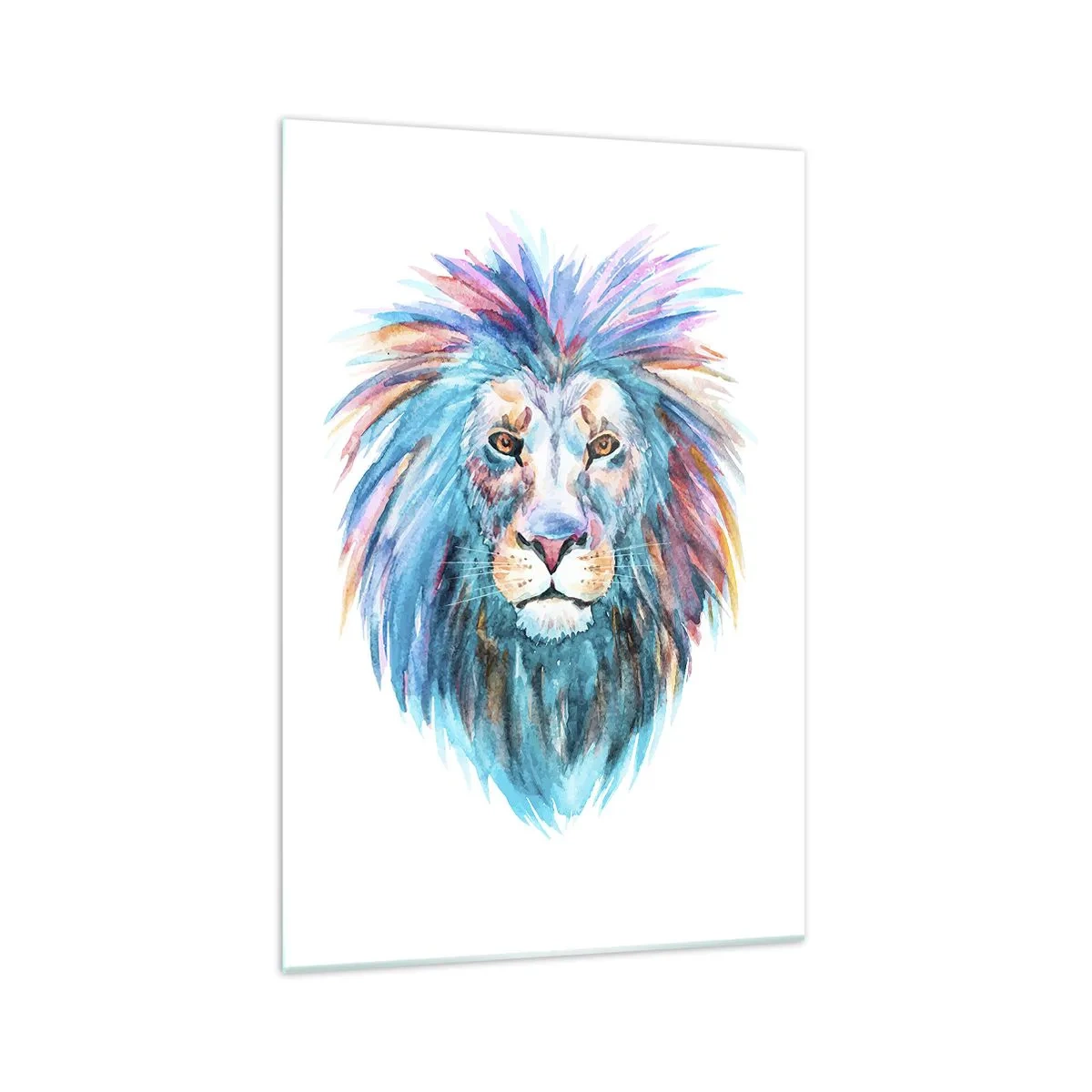 Glasbild - Bild auf glas - Aquarellporträt eines Löwen in lebendigen Farben - 70x100cm - Eine elektrisierende Aura - Moderne Wanddekoration für Wohnzimmer und Schlafzimmer ARTTOR