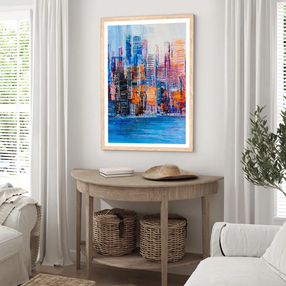 Poster in einem Rahmen aus heller Eiche - Fröhliche Metropole - 40x50 cm