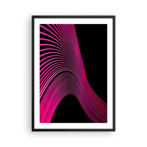Poster in einem schwarzem Rahmen - Dynamische rosa Linien auf schwarzem Hintergrund - 50x70cm - Allee des Lichts - Moderne Wanddekoration für Wohnzimmer und Schlafzimmer ARTTOR