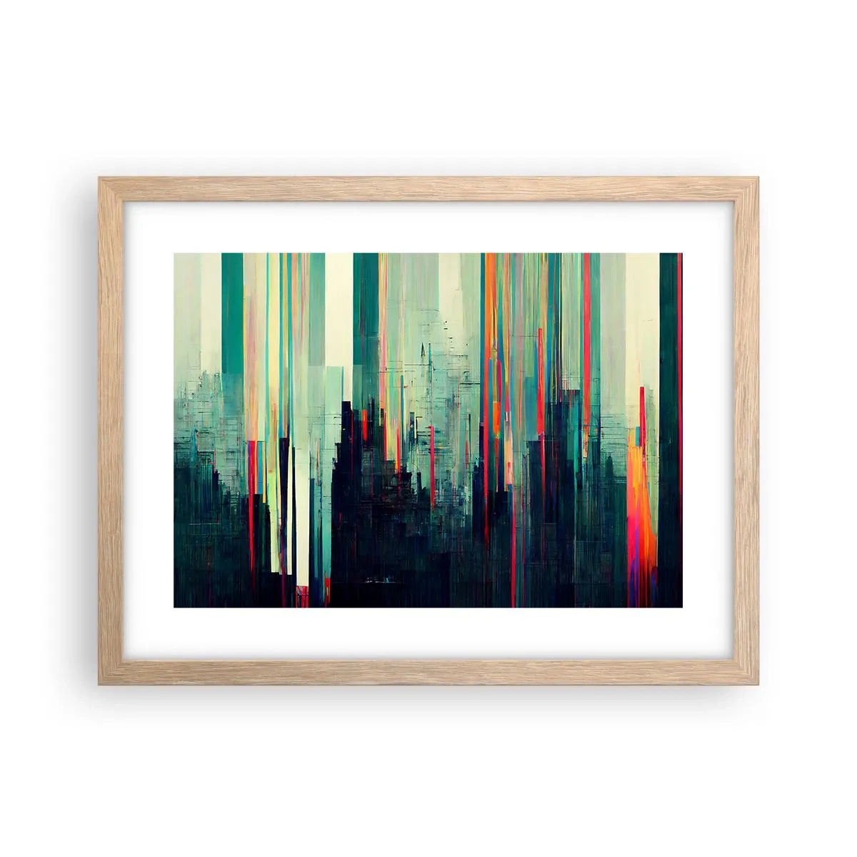 Poster in einem Rahmen aus heller Eiche - Futuristische Stadt - 40x30 cm