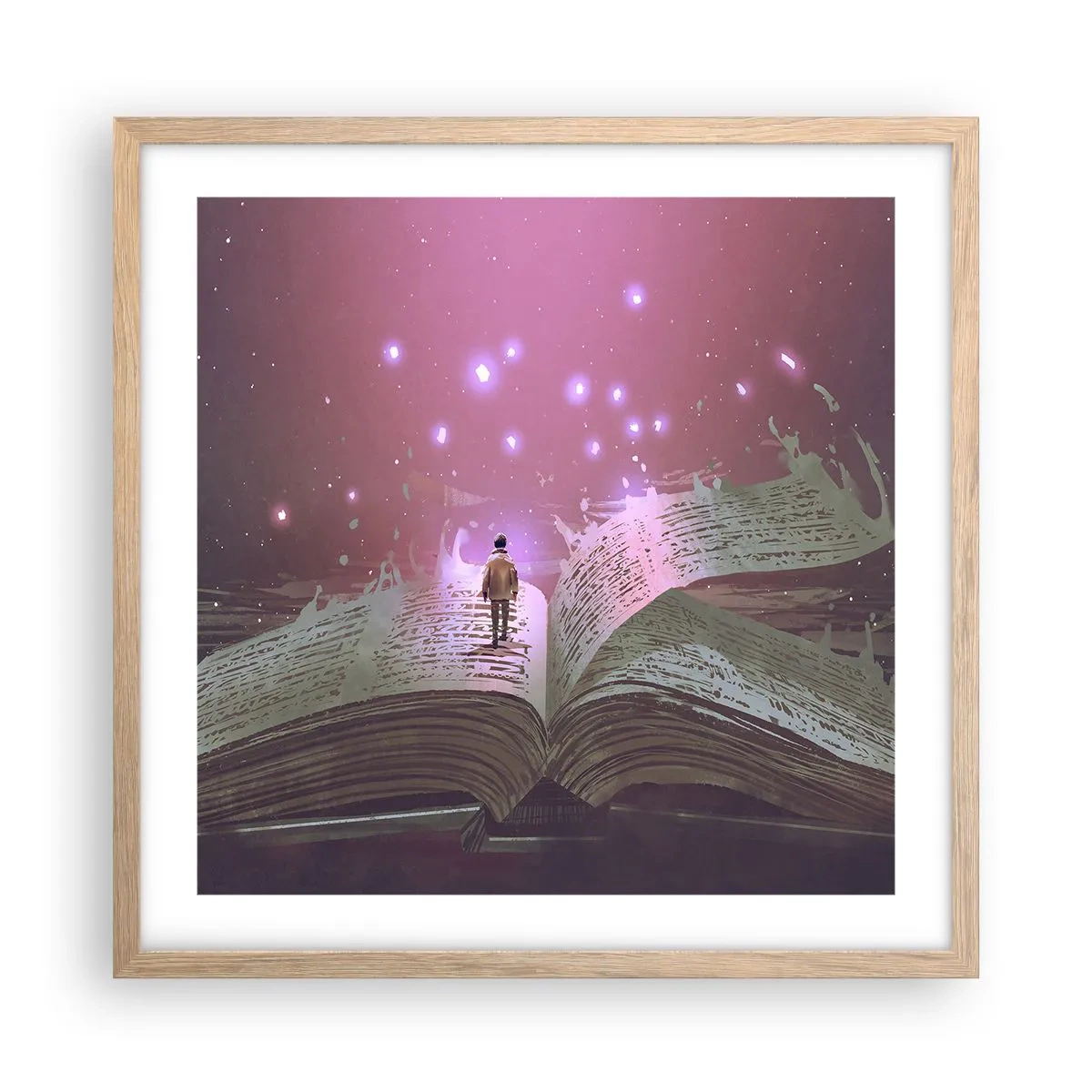 Poster in einem Rahmen aus heller Eiche - Einladung in eine andere Welt - lesen Sie! - 50x50 cm