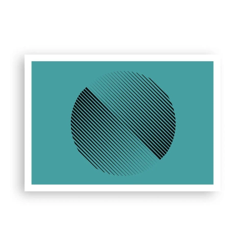 Poster - Ein minimalistischer Kreis mit Linien auf türkisfarbenem Hintergrund. - 100x70cm - Kreis – eine geometrische Variante - Moderne Wanddekoration für Wohnzimmer und Schlafzimmer ARTTOR