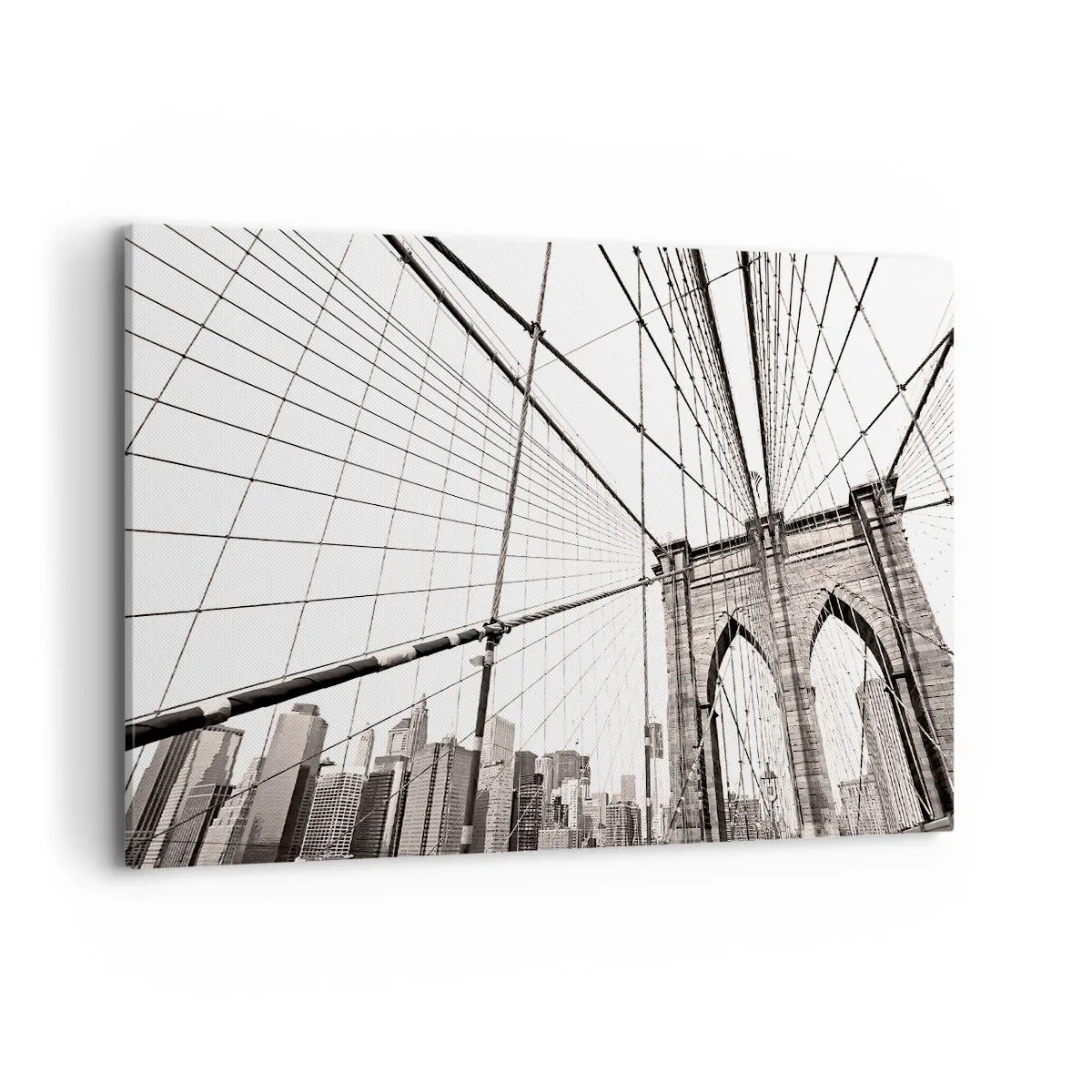 Bild auf Leinwand - Leinwandbild - Die Brooklyn Bridge in Schwarzweiß - 120x80cm - New Yorker Kathedrale - Moderne Wanddekoration für Wohnzimmer und Schlafzimmer ARTTOR