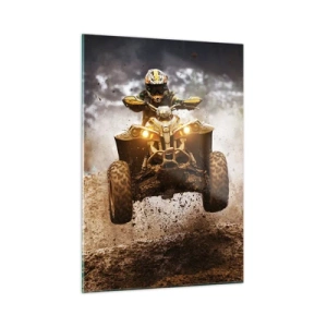 Glasbild - Bild auf glas - Quad im Einsatz auf schlammigem Terrain in dynamischer Umgebung - 50x70cm - Kein Risiko kein Spaß - Moderne Wanddekoration für Wohnzimmer und Schlafzimmer ARTTOR
