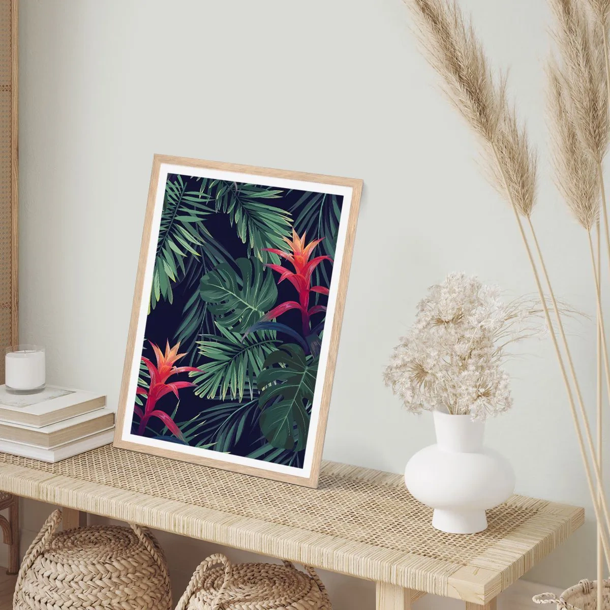 Poster in einem Rahmen aus heller Eiche - Im Grünen in Flammen gehen - 50x70 cm