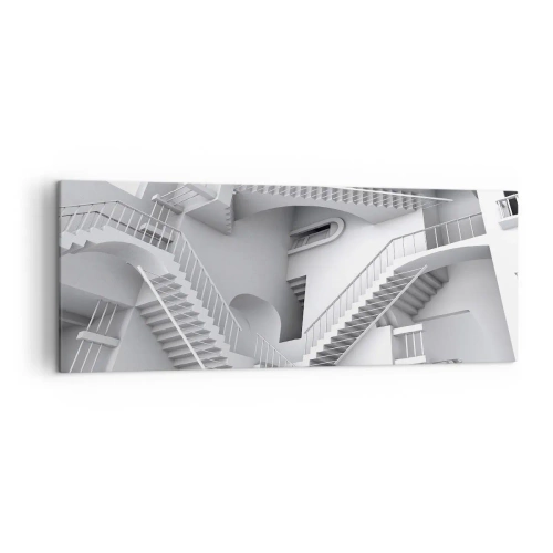 Bild auf Leinwand - Leinwandbild - Eine abstrakte Komposition aus Treppen in einer surrealistischen Raumanordnung - 140x50cm - Die Paradoxien des Weltraums - Moderne Wanddekoration für Wohnzimmer und Schlafzimmer ARTTOR
