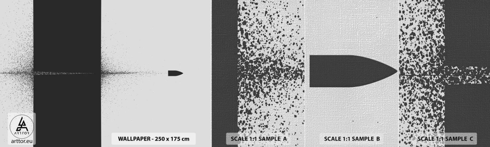 Fototapeten Muster Premium Canvas - Direkt zum Ziel - Kugel, Schwarz und weiß, Abstraktion - 100x30 cm