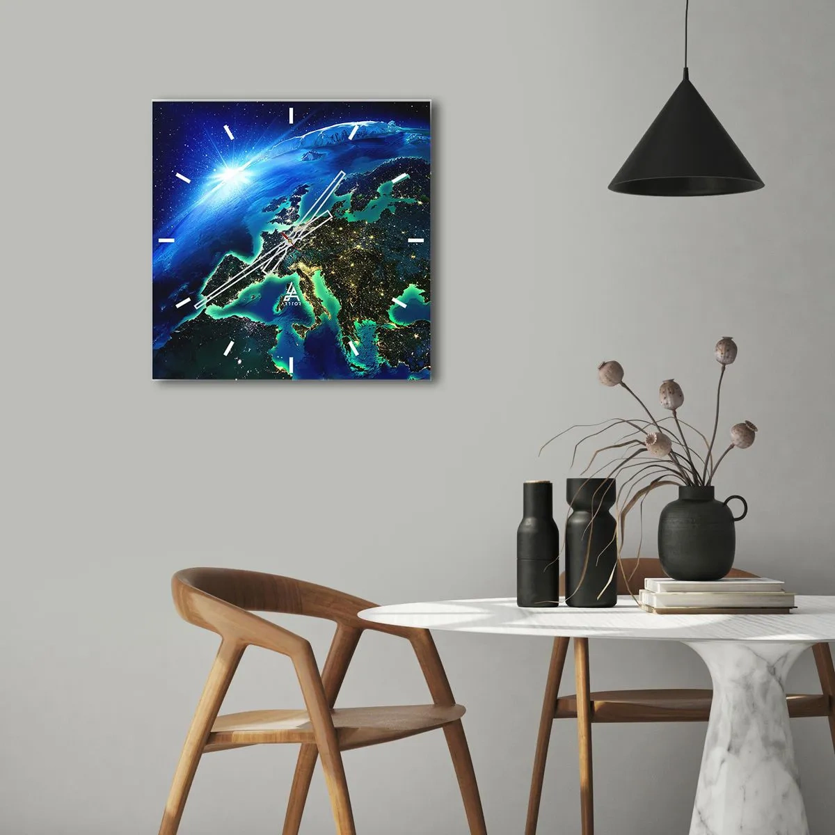 Wanduhr - Glasuhr - Funkelndes Europa - 40x40 cm