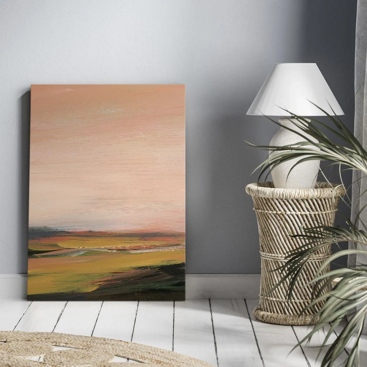 Bild auf Leinwand - Leinwandbild - Eine Landschaft in Rosa- und Goldtönen - 80x120cm - In Rosatönen - Moderne Wanddekoration für Wohnzimmer und Schlafzimmer ARTTOR