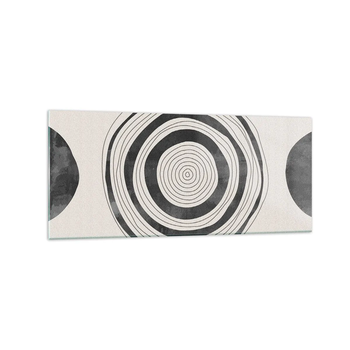 Glasbild - Bild auf glas - Minimalistische schwarz-weiße Kreise auf hellem Hintergrund - 120x50cm - Wichtig ist, was dazwischen liegt - Moderne Wanddekoration für Wohnzimmer und Schlafzimmer ARTTOR