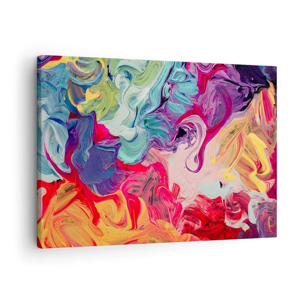 Bild auf Leinwand - Leinwandbild - Eine abstrakte Komposition mit lebendigen, wirbelnden Farben und einer dynamischen Struktur. - 70x50cm - Die Geburt der Farben - Moderne Wanddekoration für Wohnzimmer und Schlafzimmer ARTTOR