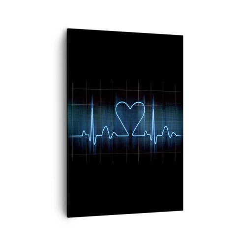 Bild auf Leinwand - Leinwandbild - Eine Lebenslinie mit einem Herz auf einem medizinischen Überwachungshintergrund in Blautönen. - 70x100cm - Im Rhythmus des Herzens - Moderne Wanddekoration für Wohnzimmer und Schlafzimmer ARTTOR