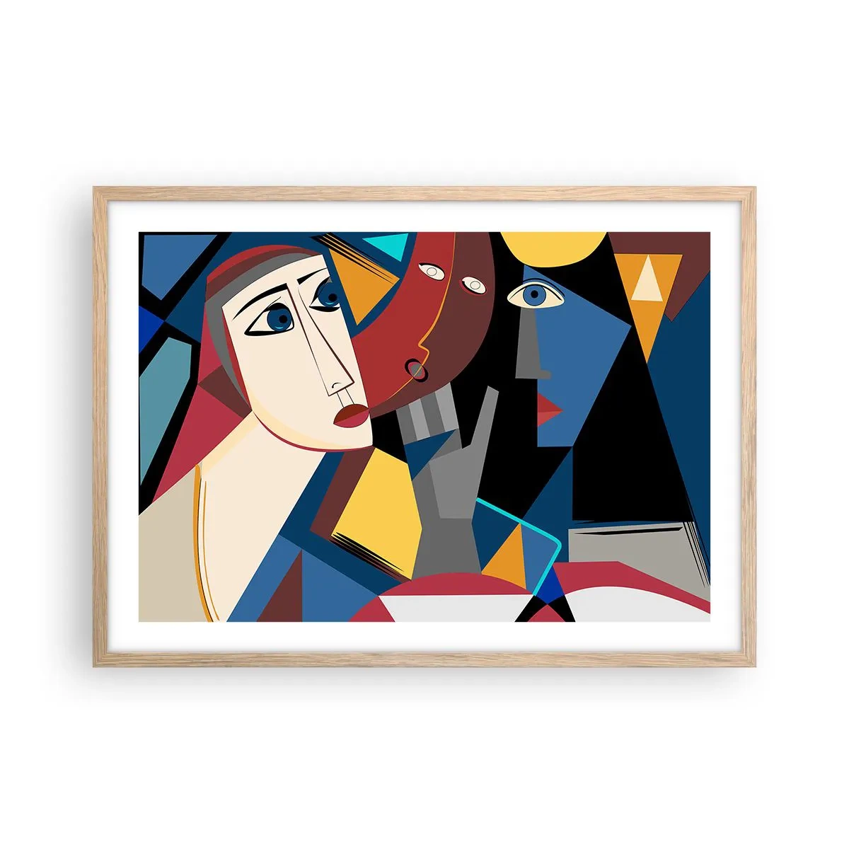 Poster in einem Rahmen aus heller Eiche - Gespräch zwischen Kubisten - 70x50 cm