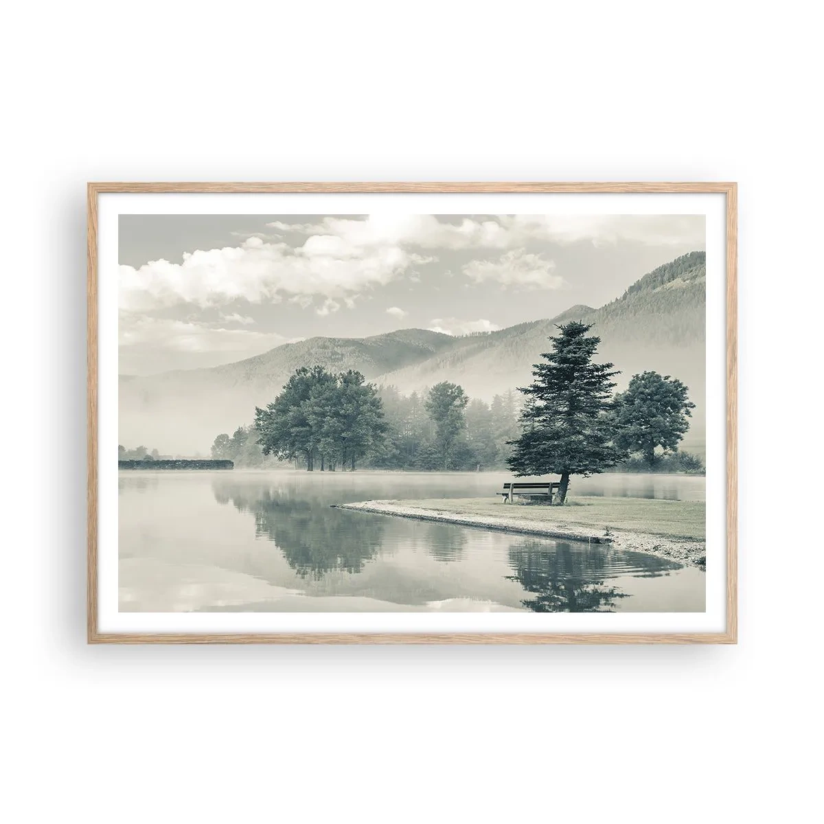 Poster in einem Rahmen aus heller Eiche - Der See schläft noch - 100x70 cm