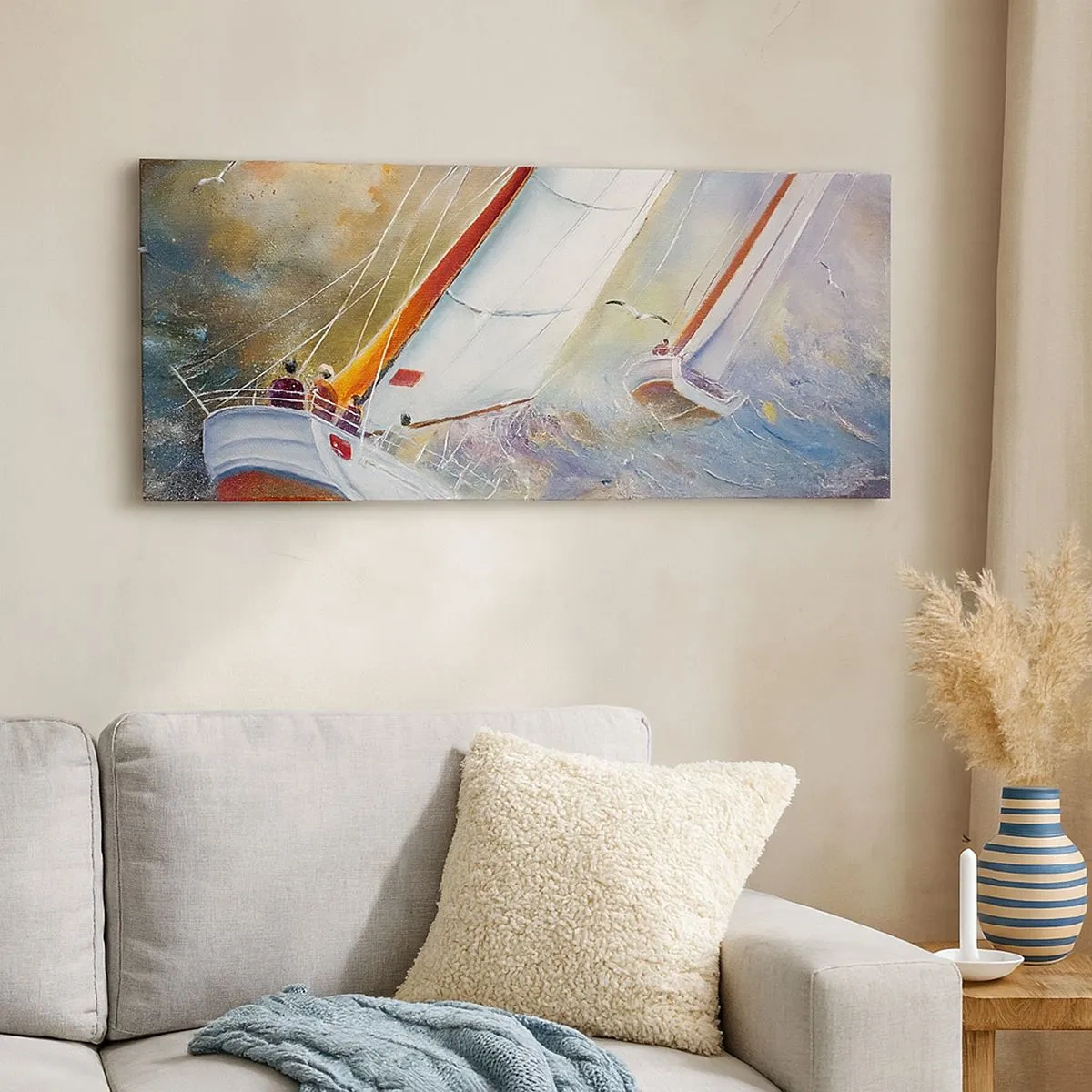 Bild auf Leinwand - Leinwandbild - Durch die Wellen laufend - 100x40 cm