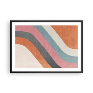 Poster in einem schwarzem Rahmen - Bunte Retro-Streifen - 70x50cm - Diagonale Komposition – Bewegung - Moderne Wanddekoration für Wohnzimmer und Schlafzimmer ARTTOR
