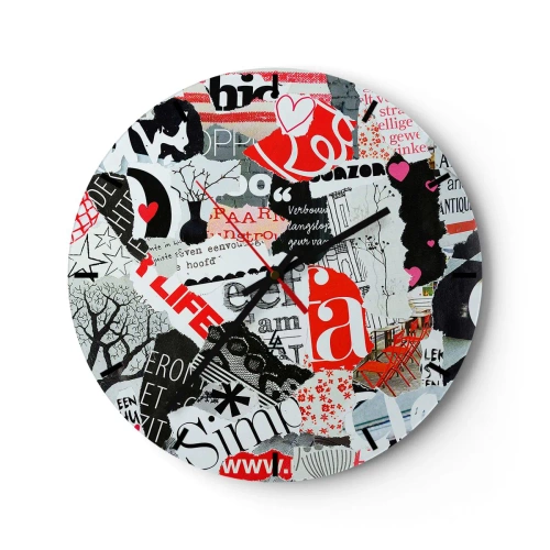 Wanduhr - Glasuhr - Hipster-Collage - 40x40 cm