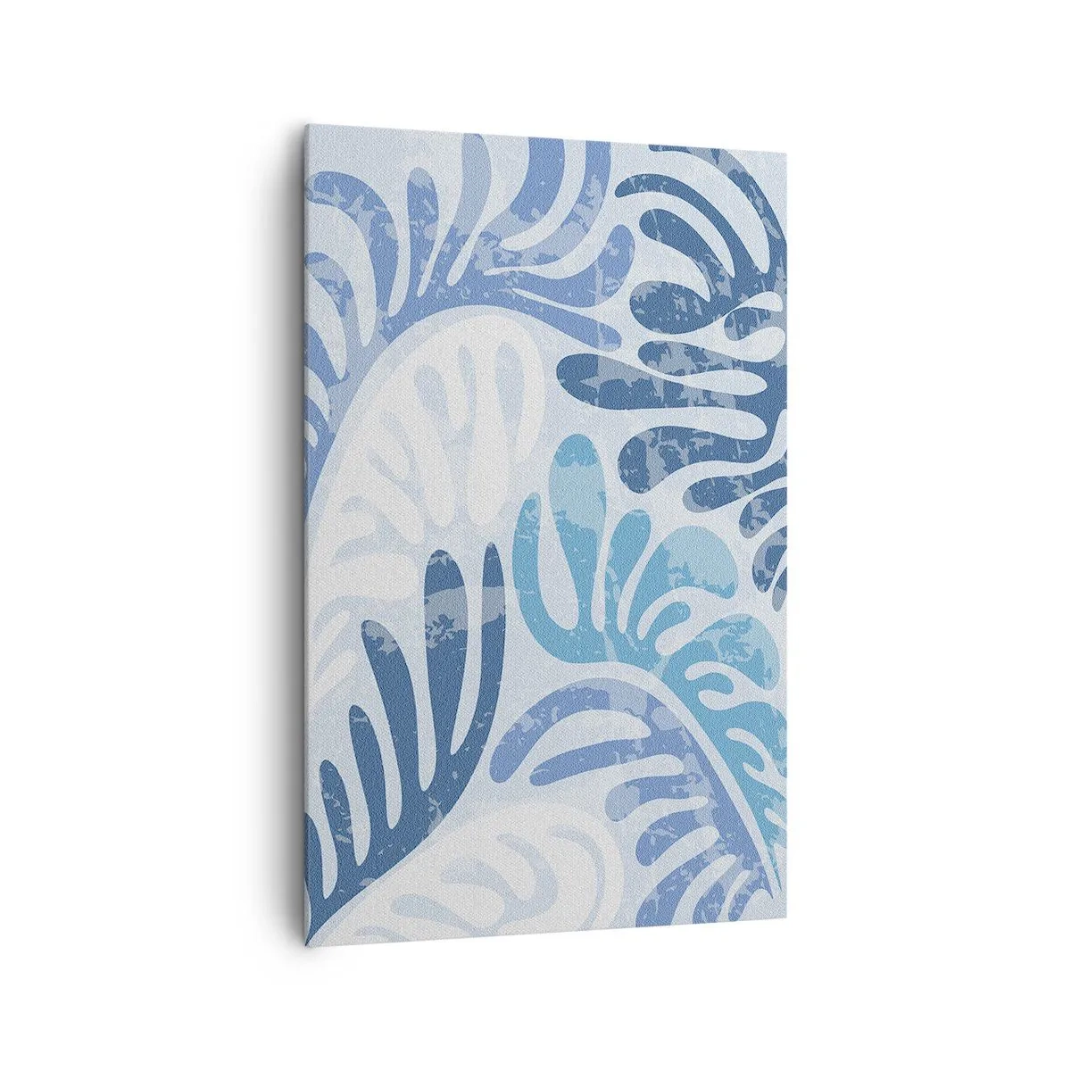 Bild auf Leinwand - Leinwandbild - Abstrakte Formen in Blautönen auf weißem Hintergrund - 80x120cm - Blaue Farne - Moderne Wanddekoration für Wohnzimmer und Schlafzimmer ARTTOR