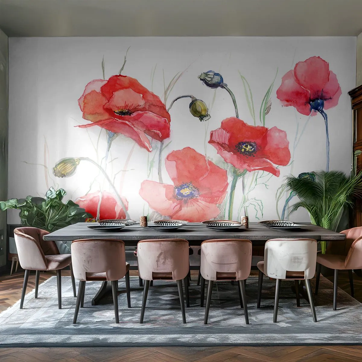 Selbstklebende Fototapete Deluxe Sticker - Polnische Blumen - Blumen, Mohn, Natur - 250x175 cm