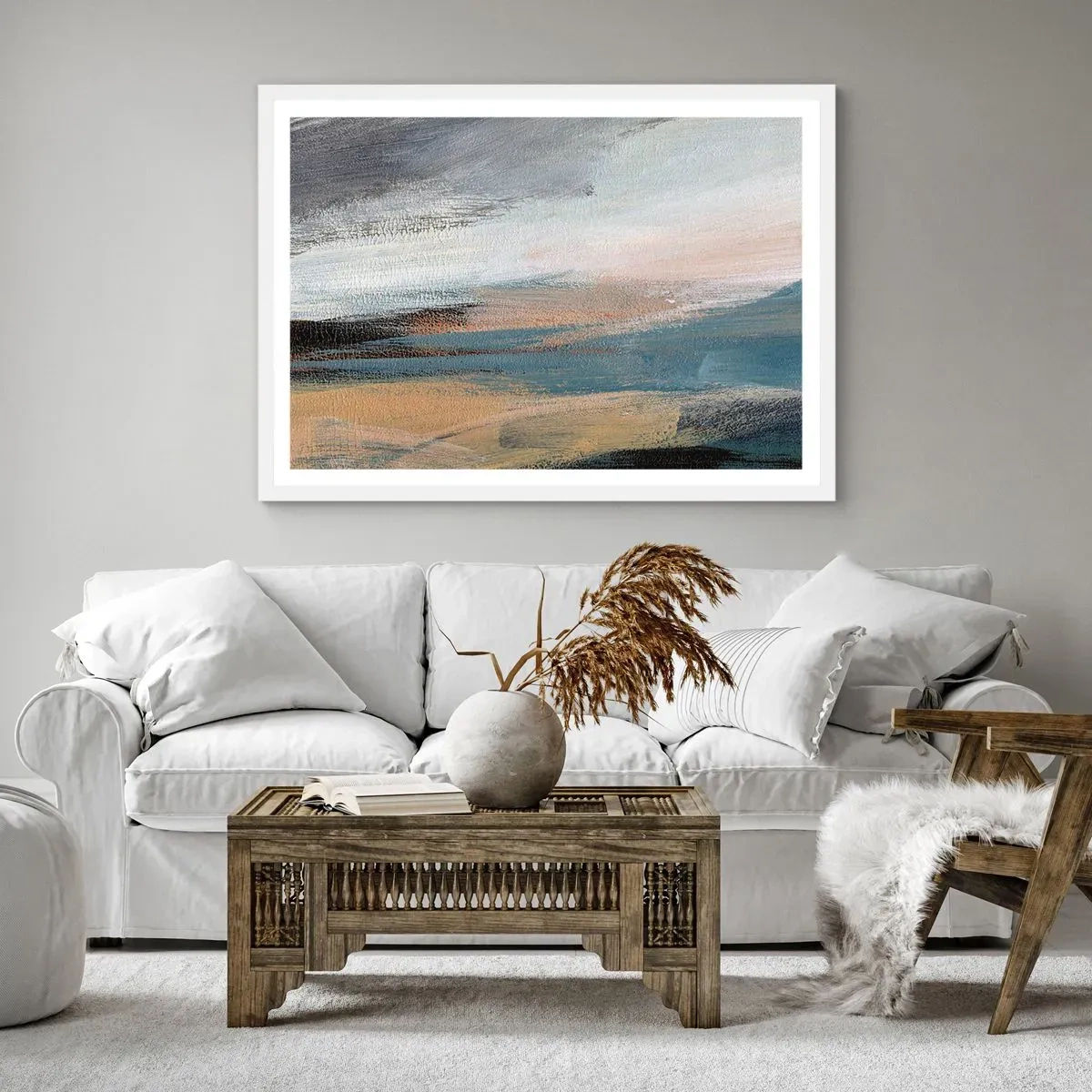 Poster in einem weißen Rahmen - Abstraktion: nördliche Landschaft - 40x30 cm
