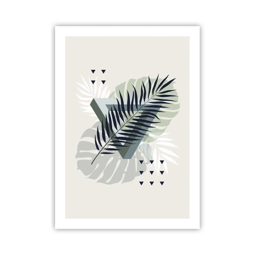 Poster - Abstrakte tropische Blätter auf hellem Hintergrund - 50x70cm - Natur und Geometrie – zwei Ordnungen? - Moderne Wanddekoration für Wohnzimmer und Schlafzimmer ARTTOR