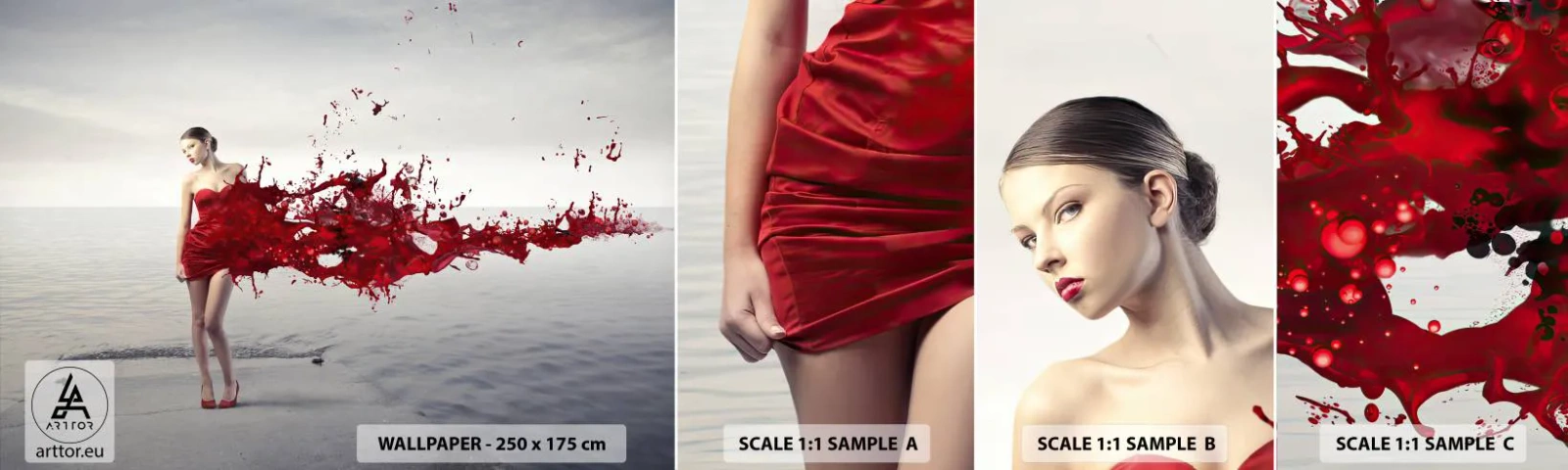 Fototapetenmuster Standard Eco - Leidenschaftlich wie Scharlach - Frau, Modell, Grafik - 100x30 cm