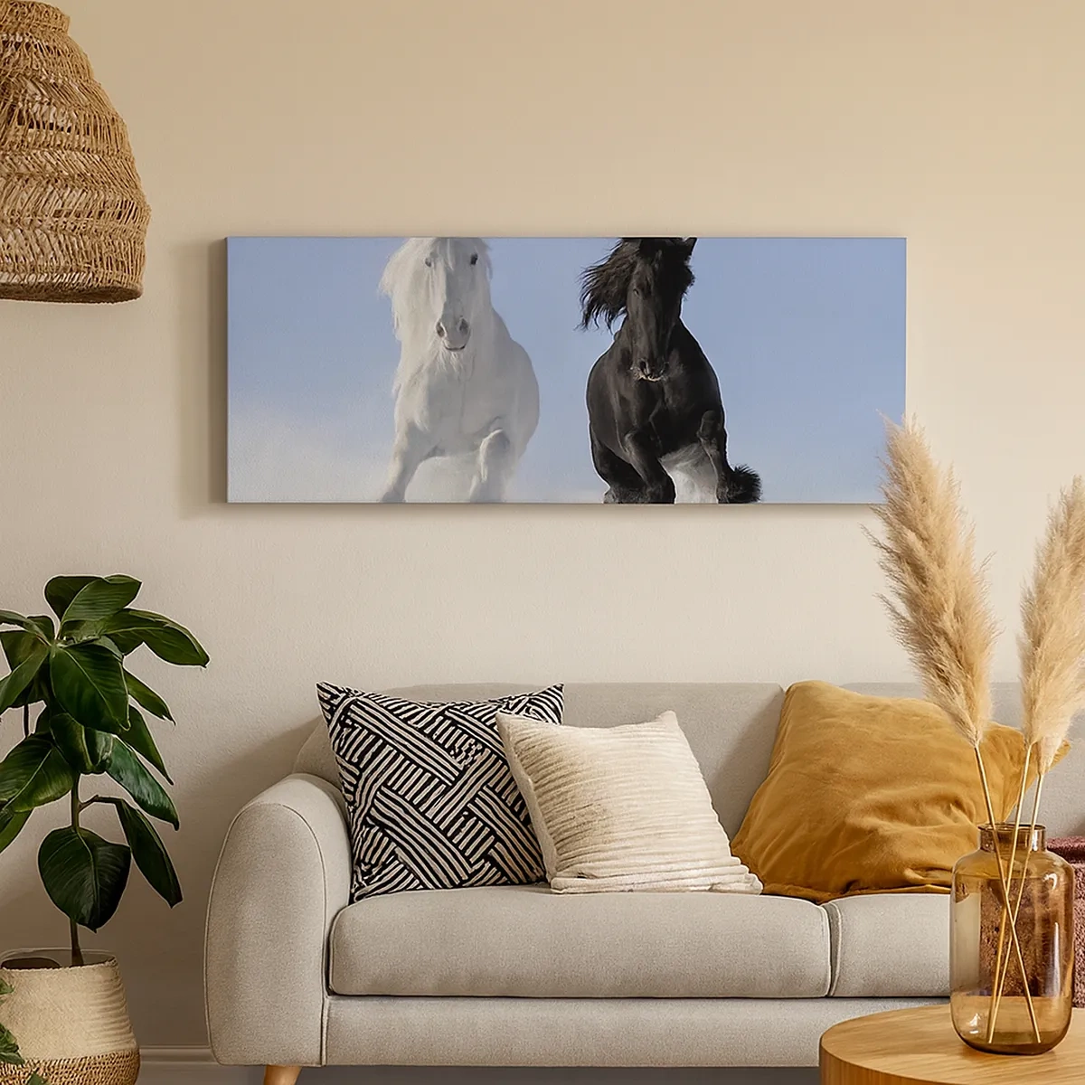 Bild auf Leinwand - Leinwandbild - Schwarz-Weiß-Galopp - 30x30 cm