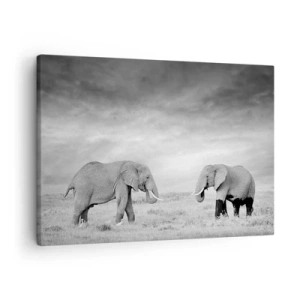 Bild auf Leinwand - Leinwandbild - Zwei Elefanten vor der Kulisse der afrikanischen Savanne - 70x50cm - Grau ist schön - Moderne Wanddekoration für Wohnzimmer und Schlafzimmer ARTTOR