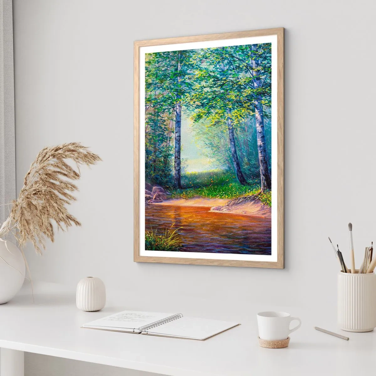 Poster in einem Rahmen aus heller Eiche - Idyllische Landschaft - 50x70 cm