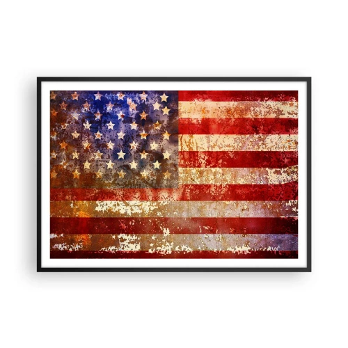 Poster in einem schwarzem Rahmen - Stilisierte US-Flagge mit gealtertem Effekt - 100x70cm - Ruhm verblasst nicht - Moderne Wanddekoration für Wohnzimmer und Schlafzimmer ARTTOR