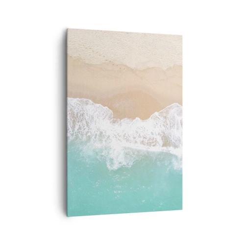 Bild auf Leinwand - Leinwandbild - Eine Vogelperspektive auf einen Strand mit türkisfarbenem Wasser und sanften Wellen - 70x100cm - Eine streichelnde Berührung - Moderne Wanddekoration für Wohnzimmer und Schlafzimmer ARTTOR