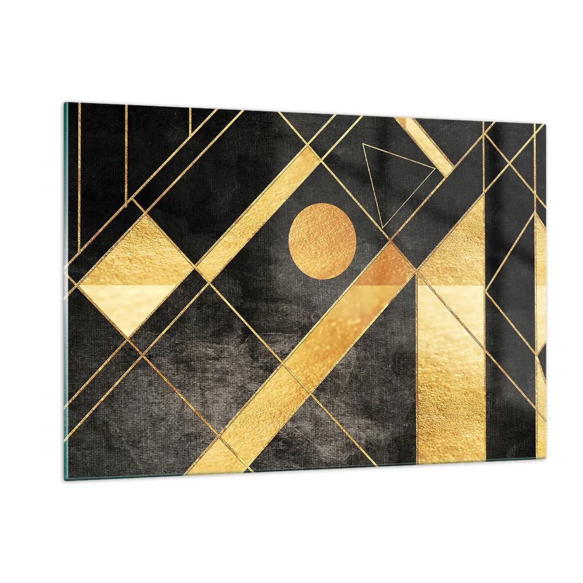 Glasbild - Bild auf glas - Goldene geometrische Muster auf schwarzem Hintergrund - 120x80cm - Die Sonne der Wüste - Moderne Wanddekoration für Wohnzimmer und Schlafzimmer ARTTOR