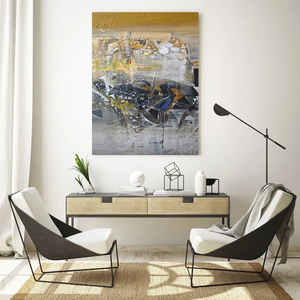 Glasbild - Bild auf glas - Künstlerische Abstraktion in Gold, Silber und Grau - 50x70cm - Alles wird gut - Moderne Wanddekoration für Wohnzimmer und Schlafzimmer ARTTOR