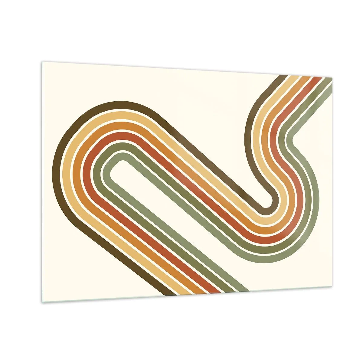 Glasbild - Bild auf glas - Geometrische Abstraktion im Retro-Stil mit Wellenlinien - 100x70cm - Zickzack zum Ziel - Moderne Wanddekoration für Wohnzimmer und Schlafzimmer ARTTOR