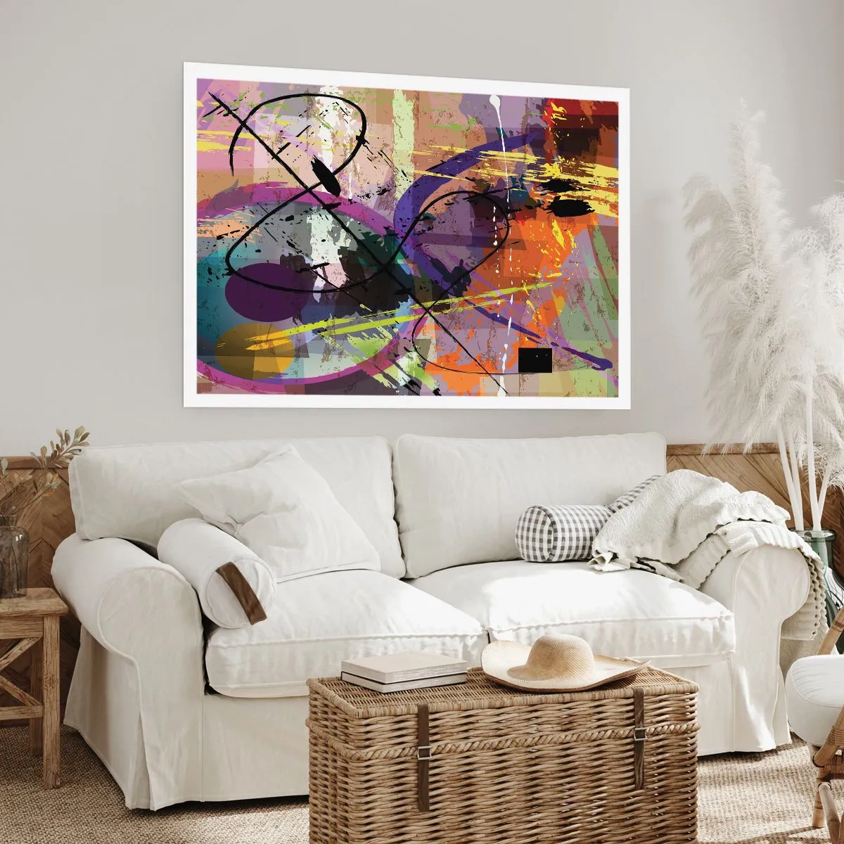 Poster - Ein farbenfrohes abstraktes Muster mit dynamischen Linien und Formen. - 100x70cm - Du kannst geradeaus oder umhergehen - Moderne Wanddekoration für Wohnzimmer und Schlafzimmer ARTTOR